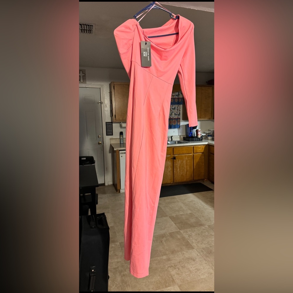 Pink One Shoulder Long Dress